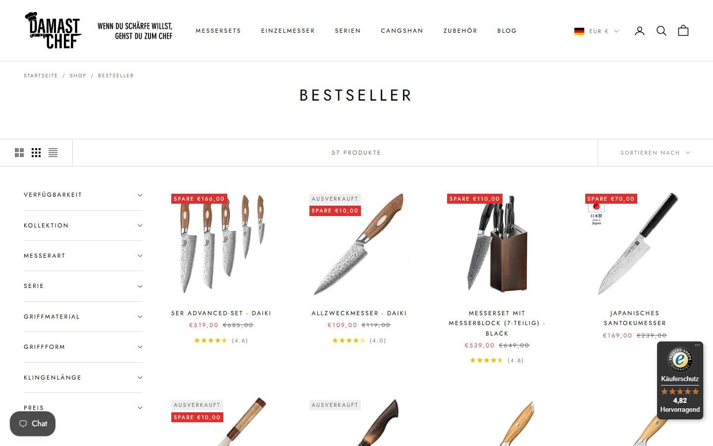Shop von Damastchef am Desktop