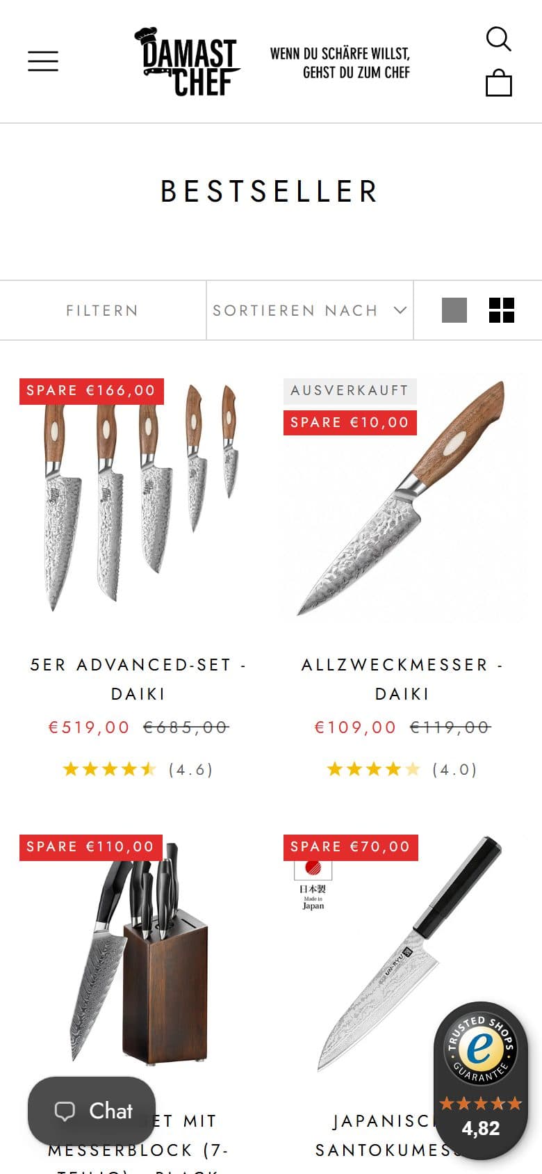 Shop von Damastchef am Smartphone