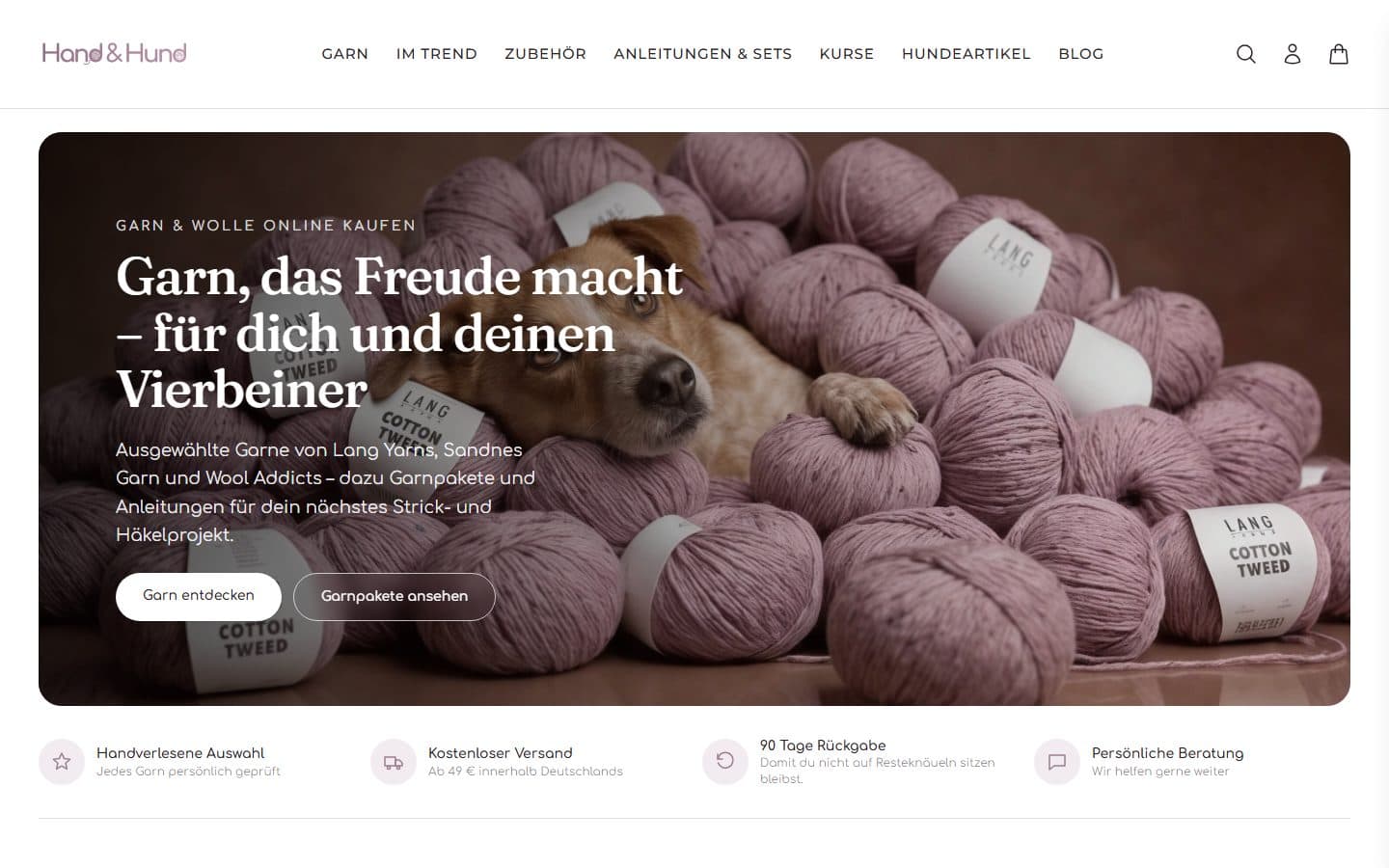 Shop von Hand & Hund am Desktop