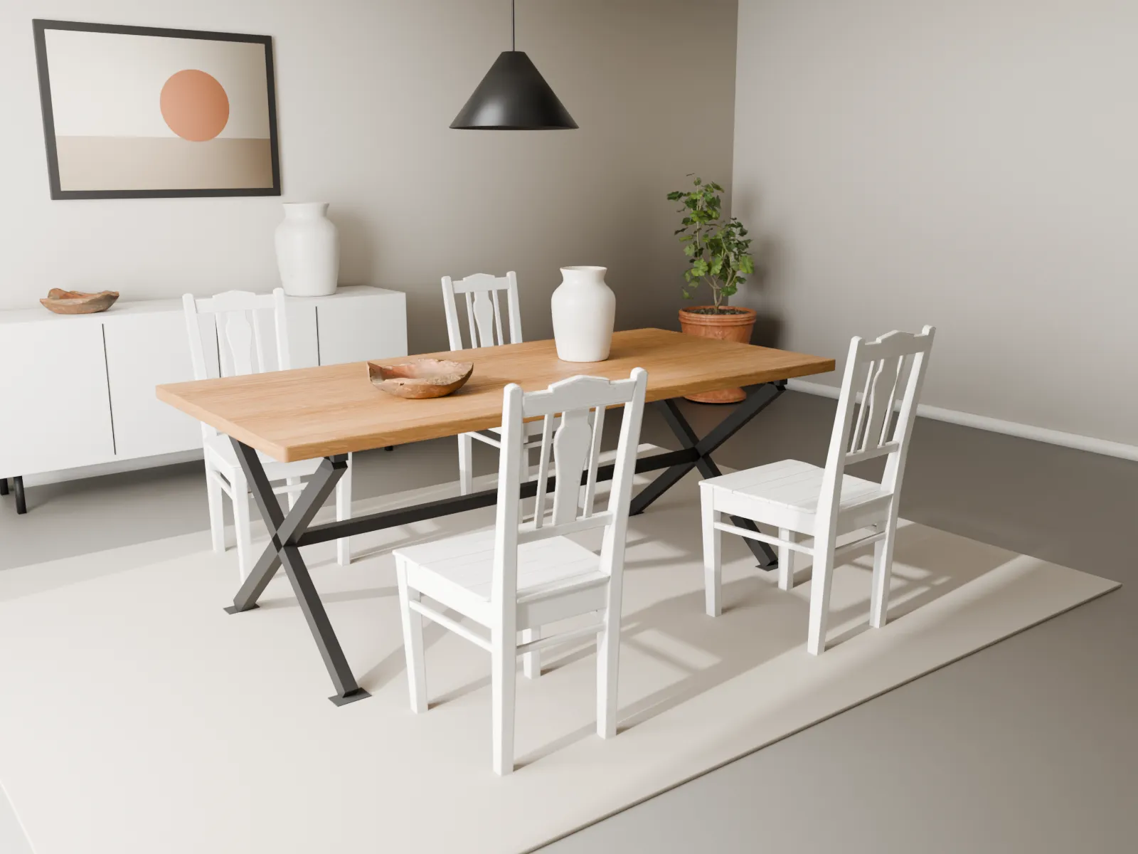 Esstisch aus Eiche mit X-Gestell im Esszimmer